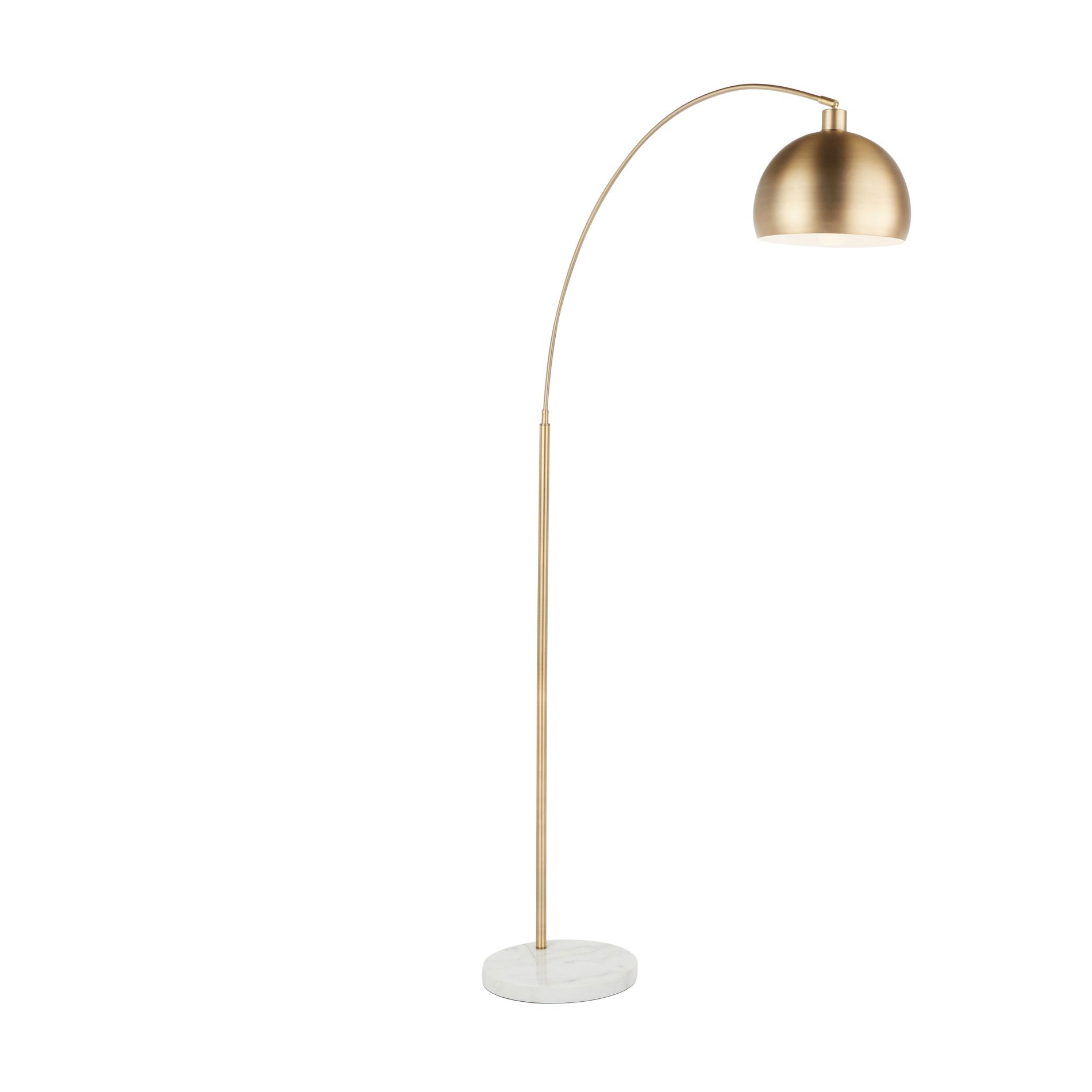 GDFStudio Joan Adjustable Long Arm Brass Metal Floor Lamp with White Marble Base, 74“H