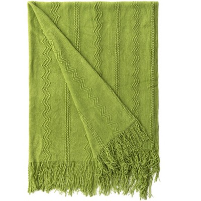 Deerlux Decorative Zigzag Stripe Pattern Knit Throw Blanket with Fringe, Lightweight, Breathable, Easy Care, Versatile, All-Season, Ideal for Lounging