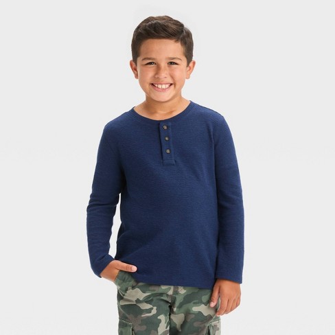 Boys' Long Sleeve Thermal Henley Shirt - Cat & Jack™ Cream M : Target