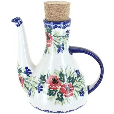 Blue Rose Polish Pottery Cherry Red Bouquet Olive Oil Container