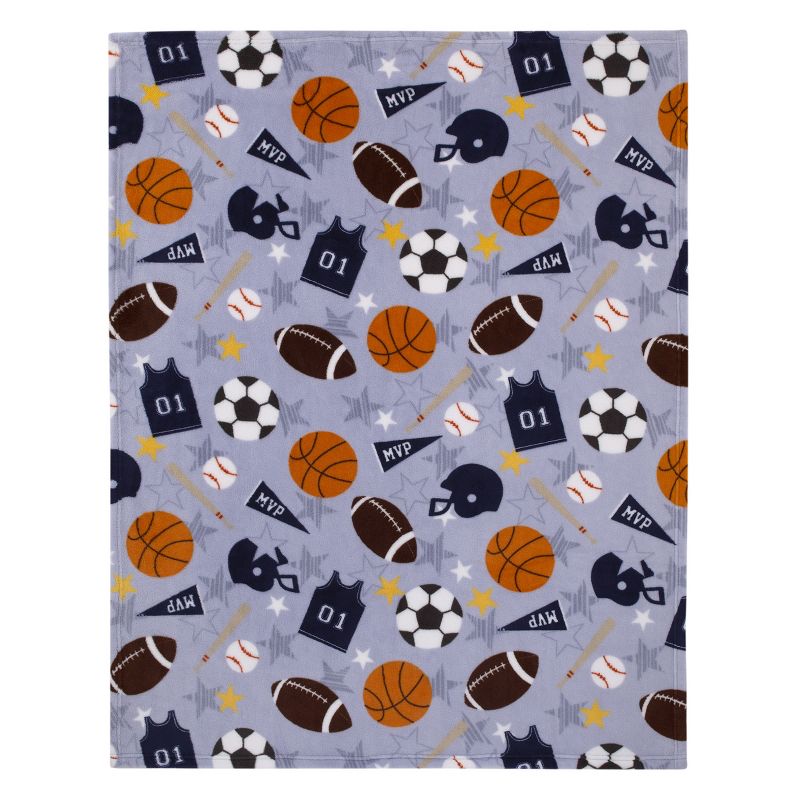Everything Kids Sports Gray, Navy, Orange, and Brown Super Soft Toddler Blanket, 2 of 6