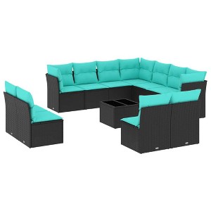 vidaXL 12 Piece Patio Sofa Set with Cushions Black Poly Rattan - 1 of 4