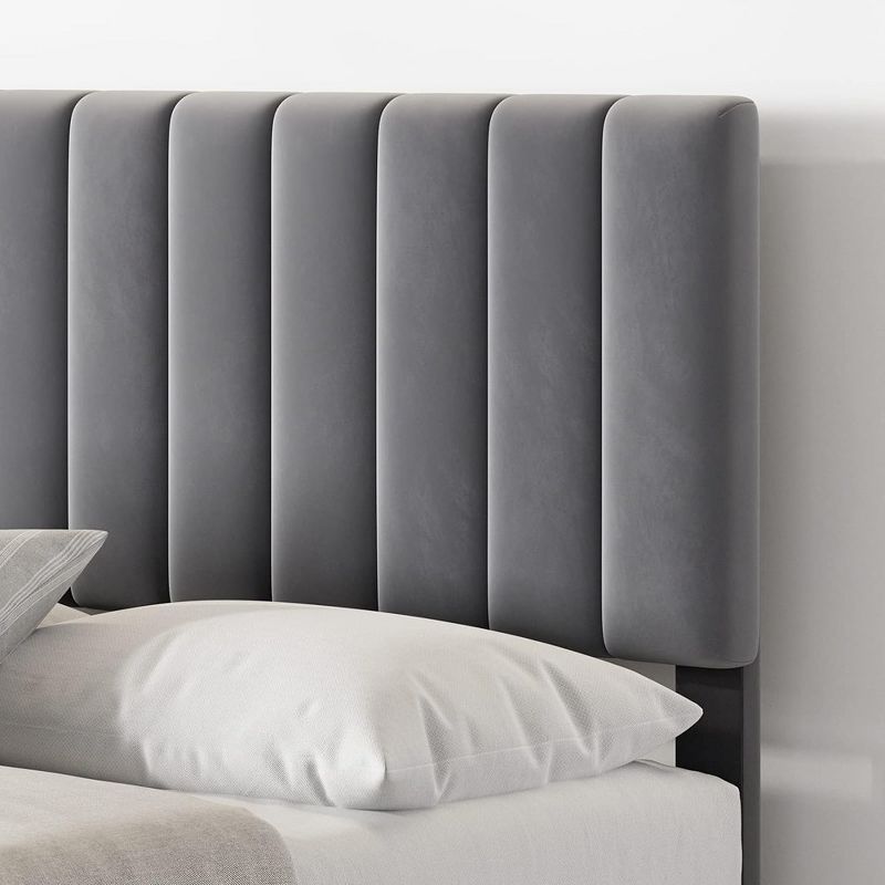 Whizmax Bed Frame Modern Velvet Upholstered 11 Inch Bed Frame with Headboard No Box Spring Needed, Gray, 3 of 9