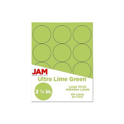 JAM Paper Round Label Sticker Seals 2.5" Diameter Lime Green 12 Labels/Sheet 10 Sheets/Pack