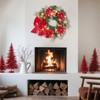 24" Christmas Wreath for Front Door,  Artificial Holiday Wreath with Red Flowers, Ribbon, Berries & Ornaments - 2 of 4