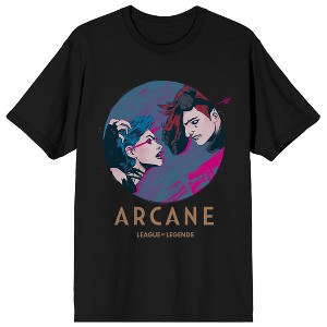 Arcane: League of Legends Jinx and Vi Face To Face Men's Black Short Sleeve Tee - 1 of 4