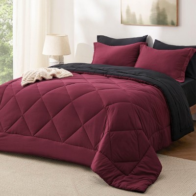 5/7 Pcs Bed in a Bag with Contrast Color Solid Design Bedding Set