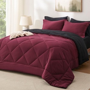 5/7 Pcs Bed in a Bag with Contrast Color Solid Design Bedding Set - 1 of 4