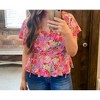 Women's Surplice V Neck Floral Flutter Peplum Top - Shewin Inc. - 3 of 3