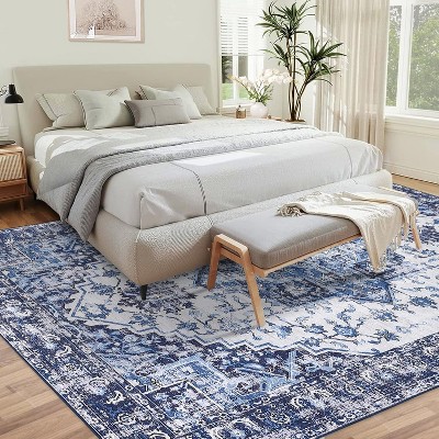 Home Vintage Area Rug for Living Room,Low-Pile Machine Washable Rug,Non-Shedding Ultra-Thin Stain Resistant Indoor Floor Rugs