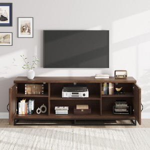 Farmhouse TV Stand with 2-Tier Adjustable Shelves, Wooden Entertainment Center for 75 Inch TV with Storage Compartments - 1 of 4