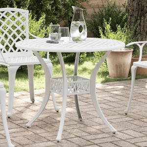vidaXL Patio Table White Ã˜35.4"x29.5" Cast Aluminum - 1 of 4