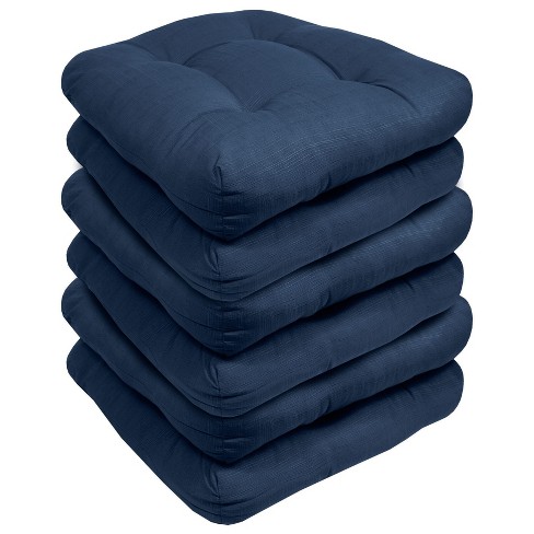 Sweet Home Collection Patio Cushions Outdoor Chair Pads Thick Fiber Fill  Tufted 19 x 19 Seat Cover, Navy, 4 Pack