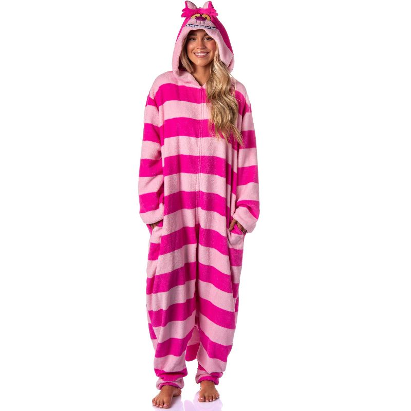 Alice in Wonderland Cheshire Cat Women's Costume Union Suit One Piece Pajama Pink, 2 of 5