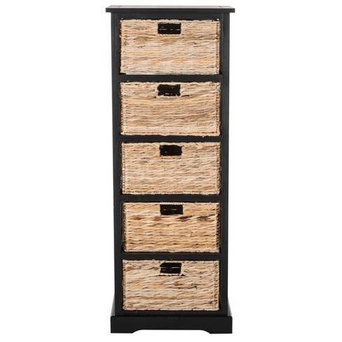 Vedette Storage Chest With Wicker Baskets Distressed Black