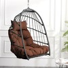 NAYSAYE Patio Swing Rattan Egg Chair with Cushion and Foldable Frame for Garden and Backyard Relaxation, Brown and Gray, 28.34"*22"*20.3" - 2 of 4