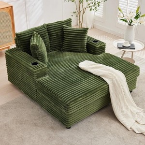 Corduroy Sofa Bed, Oversized Chaise Lounge Chair, with Charging Ports & Cup Holders, Comfortable Reclining Lounge Chair, for Living Room, Home - 1 of 4