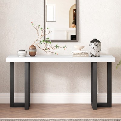 Geometric Console Table with Pine Veneer Top,Modern MDF Entryway Table for Living Room or Hallway,American Style Console Table-Coolbibila