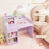 Kids Vanity with Lighted Mirror, 2 in 1 Princess Vanity Set Toddler Vanity Table & Chair Set with Open Bookshelf, Storage Cabinet & Shelves - 4 of 4