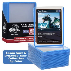 Monster Top Loaders for Trading Cards - 25, 3x4" Clear Hard Plastic Protector w Blue Border- Compatible w Yugioh, Sports & More - 1 of 4
