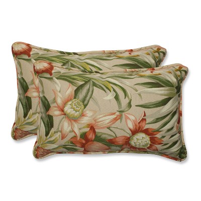 Pillow Perfect Botanical Glow Outdoor 2-Piece Lumbar Throw Pillow Set - Tan