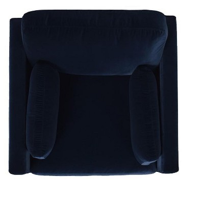 Knox Dark Navy Blue Velvet Armchair with Birch Legs