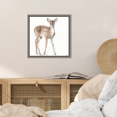 Forest Friends Deer Framed Canvas Wall Art in Gray
