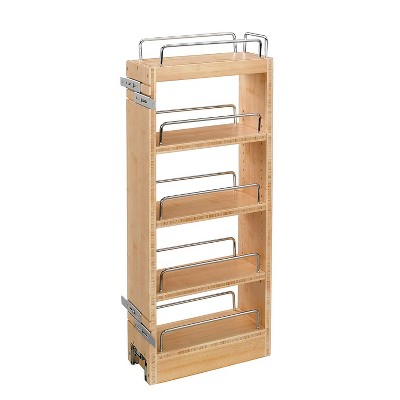 Rev-A-Shelf 448-WC-8C 8-Rev-A-Shelf 448-WC-8C 8-Inch Base Cabinet Pull Out Kitchen Storage Organizer with 3 Adjustable Wood Shelves and Chrome Rails