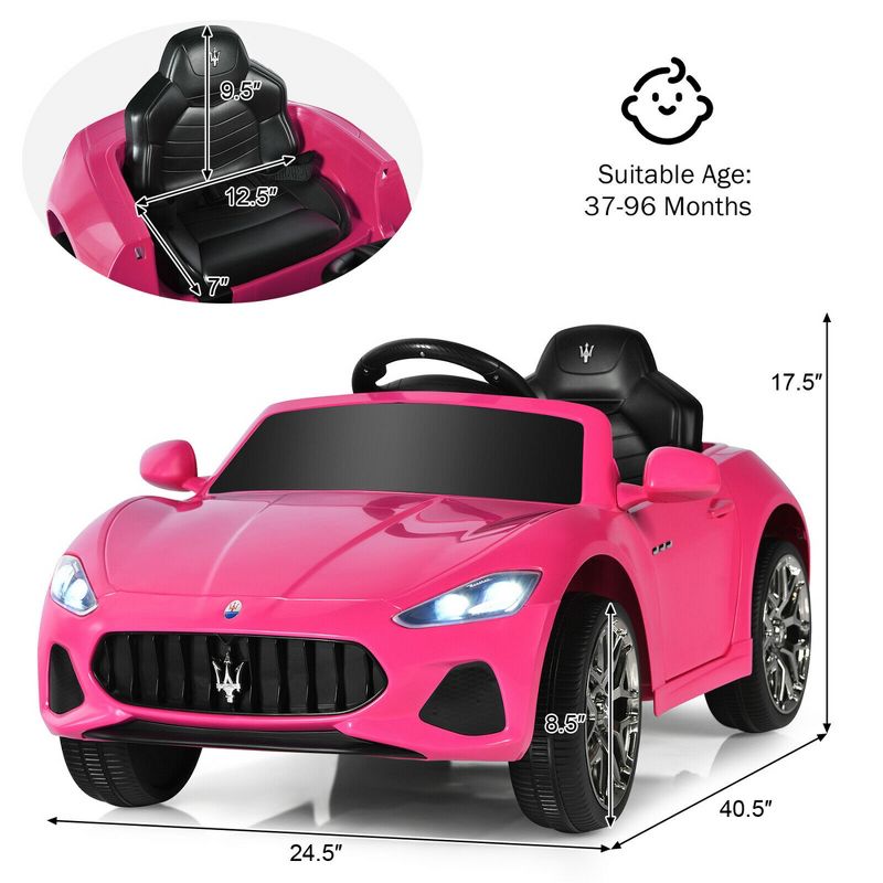 Costway 12V Kids Ride On Car Maserati GranCabrio Licensed w/ Remote Control& Lights Pink, 3 of 9
