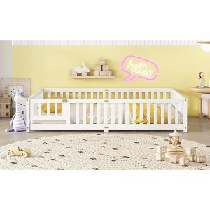 Kumasinova Twin/Full/Queen Size Montessori Floor Bed with Guardrails&Gate,Natural Pine Wood Kids Floor Bed,350lbs Max,Formaldehyde-Free - 1 of 4