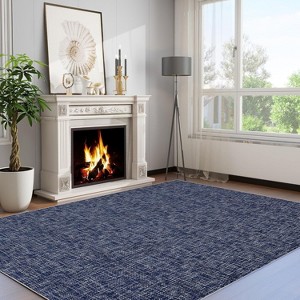 Acekool 5x7 Machine Washable Rug, Modern Non-Slip Minimalist Area Rug, Stain Resistant, Foldable Neutral Accent Carpet for Living Room, Black - 1 of 4