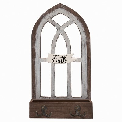 Transpac Wood 20 in. Brown Spring Cathedral Window Statement Decor
