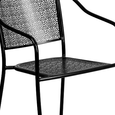 Elegant Black Steel Patio Armchair with Rain Flower Design