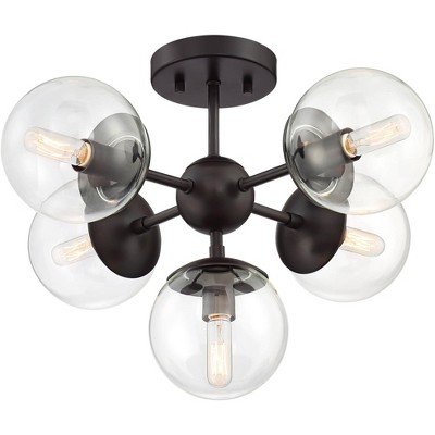 Possini Euro Design Modern Ceiling Light Semi Flush Mount Fixture Bronze 19 3/4" Wide 5-Light Sputnik Clear Glass Globe Bedroom