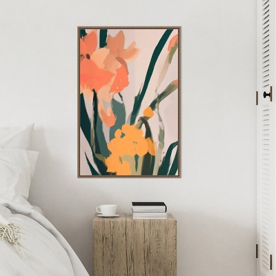 Large Floral Abstract Canvas Print with Beaded Bronze Frame