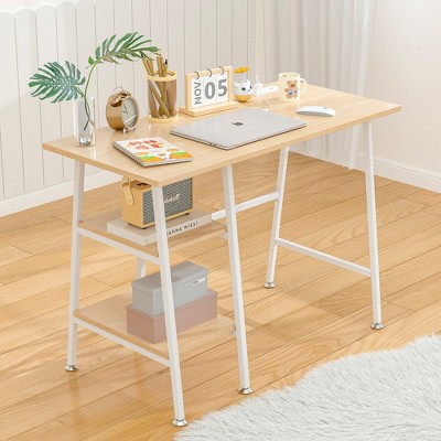 VECELO Computer Desk Home Office Workstation Study Laptop Table with 2 Tier Storage Shelves