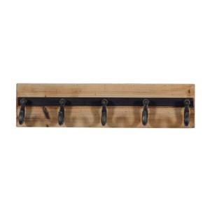 6"x24" Wood 5 Hanger Wall Hook Brown - Olivia & May: Industrial Style, Keyhole Back, 20 lbs Capacity - 1 of 4