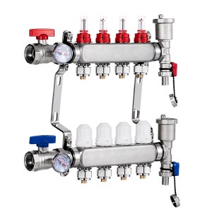VEVOR 4-Branch Radiant Heat Manifold, 1/2" PEX Tubing Manifold, Stainless Steel PEX Manifold for Hydronic Radiant Floor Heating, Silver - 1 of 4