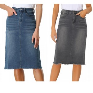 Allegra K Women's Casual High Waist Back Vent Short Denim Skirt 2 Packs - 1 of 4