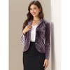 INSPIRE CHIC Women's Notched Lapel Long Sleeve Office Button Velvet Suit Blazer - 2 of 4