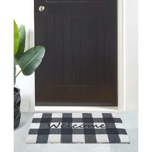 Kate Aurora All Season Black & White Plaid Country Farmhouse Coir Bristled Outdoor All Season Welcome Mat - 18"x30" - 1 of 1
