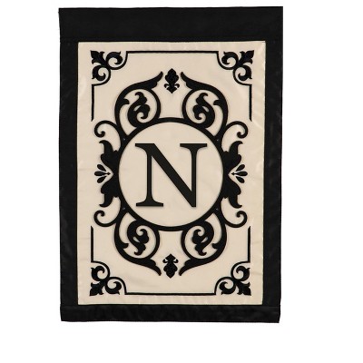 Evergreen Flag Cambridge Chic Letter N Monogram Applique Garden Flag - 12.5" Wide x 18" High
