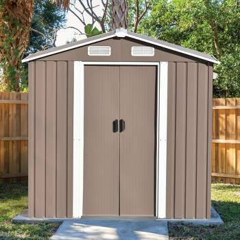 Patio 6ft x4ft Metal Storage Shed with Lockable Door, Tool Cabinet with Vents and Foundation-ModernLuxe