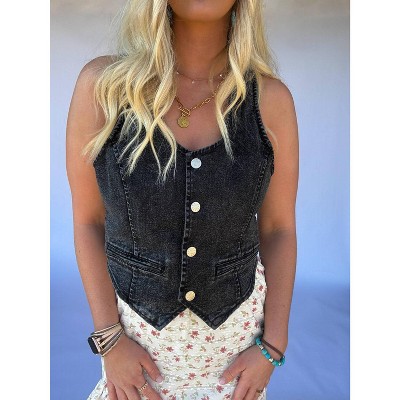 Women's Dolled Up Denim Vest - Saints & Hearts