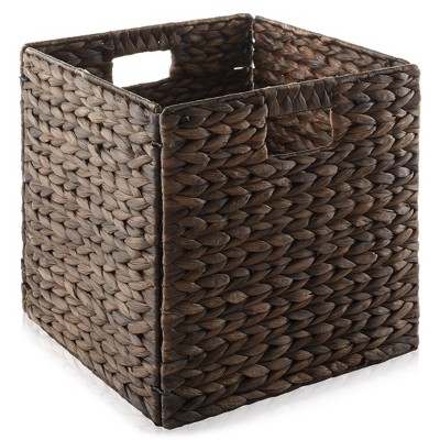 Espresso Water Hyacinth 12" Storage Baskets with Handles, Set of 2