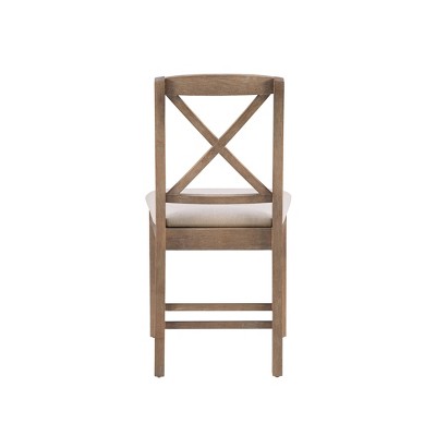 Graywash Linen Upholstered Cross Back Wooden Side Chair Set