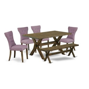 HomeStock 6-Pc Rectangle Distressed Jacobean Finish Solid Wood Top Dining Table with 1-Bench, 4-Chairs - 1 of 4