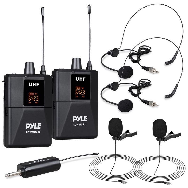 Pyle Dual UHF Microphone System - Black, 1 of 8