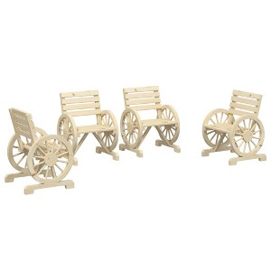 vidaXL Patio Chairs Set of 4 - Solid Fir Wood, Weather-Resistant Seating with Wagon Wheel Armrests for Garden/Terrace, Brown Farmhouse Style - 1 of 4