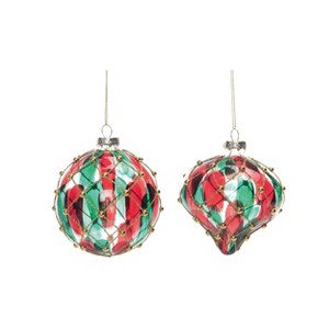 Transpac Glass Regal Red/Green Ornament Set of 2 Christmas Home Decorations - 1 of 1